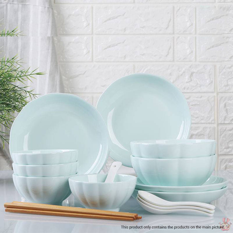 Light Blue Japanese Style Ceramic Dinnerware Crockery Soup Bowl Plate Server Kitchen Home Decor Set of 8