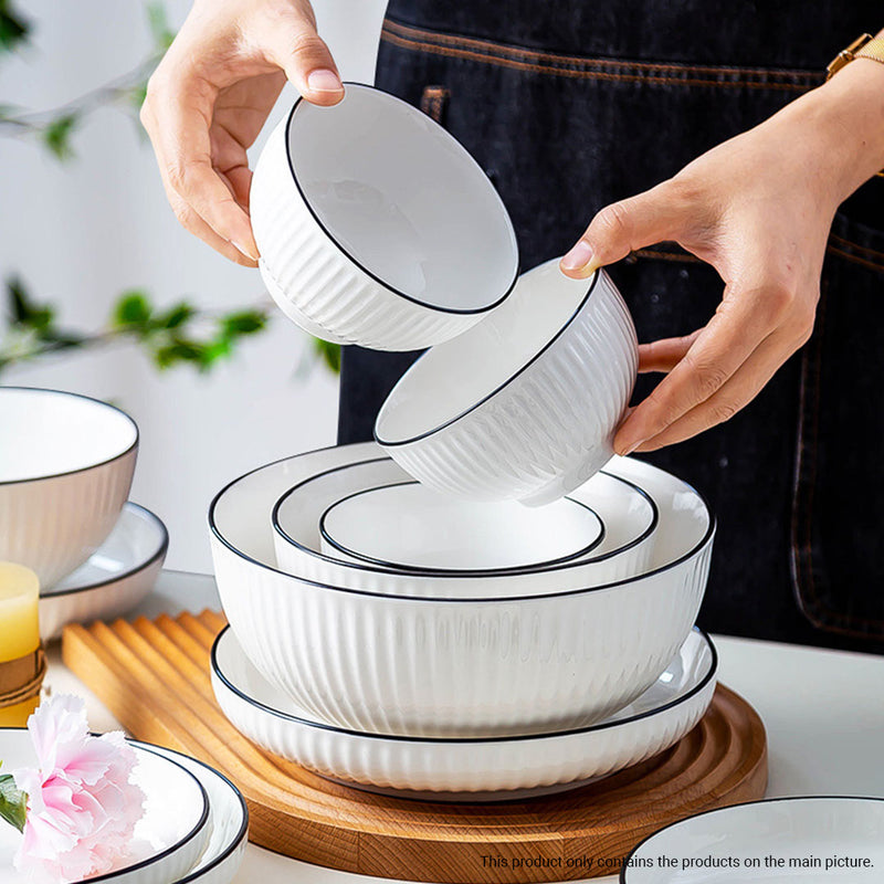 White Japanese Style Ceramic Dinnerware Crockery Soup Bowl Plate Server Kitchen Home Decor Set of 6