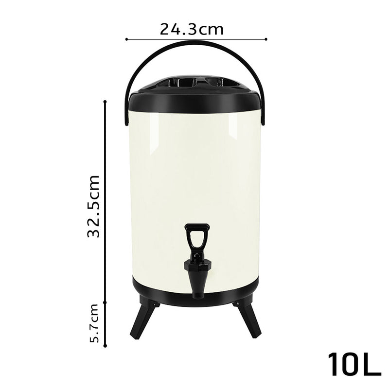 10L Stainless Steel Insulated Milk Tea Barrel Hot and Cold Beverage Dispenser Container with Faucet White