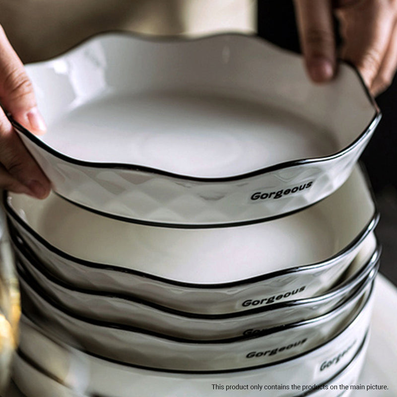 Diamond Pattern Ceramic Dinnerware Crockery Soup Bowl Plate Server Kitchen Home Decor Set of 8