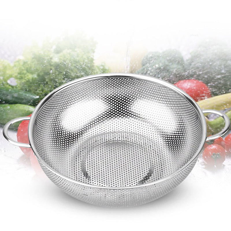 Stainless Steel Perforated Metal Colander Set Food Strainer Basket Mesh Net Bowl with 2 Handle