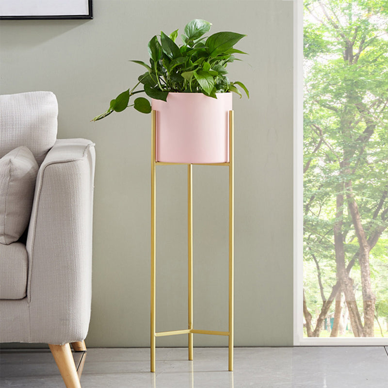 2 Layer 60cm Gold Metal Plant Stand with Pink Flower Pot Holder Corner Shelving Rack Indoor Display