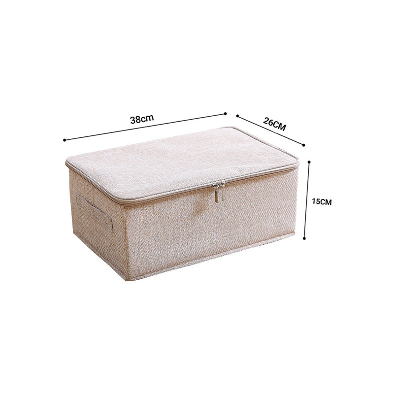 2X Beige Small Portable Double Zipper Storage Box Moisture Proof Clothes Basket Foldable Home Organiser
