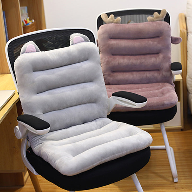Grey One Piece Siamese Cushion Office Sedentary Butt Mat Back Waist Chair Support Home Decor With Cat Ears