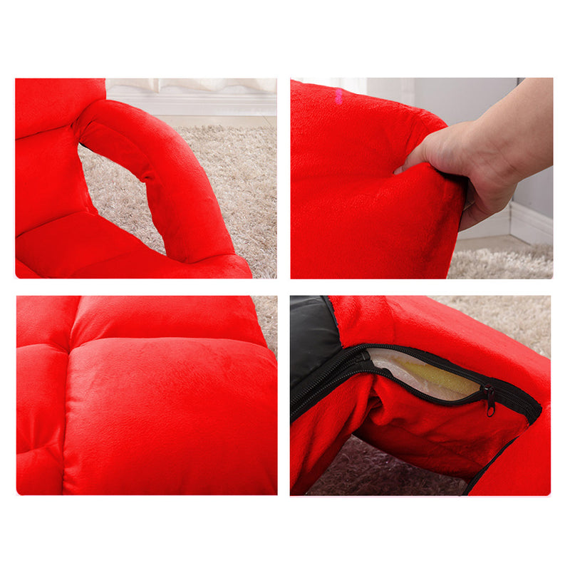 Foldable Lounge Cushion Adjustable Floor Lazy Recliner Chair with Armrest Red