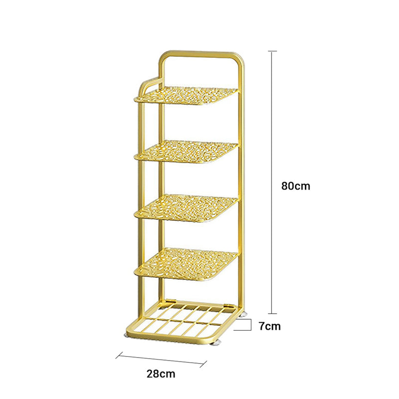 5 Tier Gold Plated Metal Shoe Organizer Space Saving Portable Footwear Storage Shelf