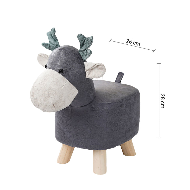 Grey Children Bench Deer Character Round Ottoman Stool Soft Small Comfy Seat Home Decor