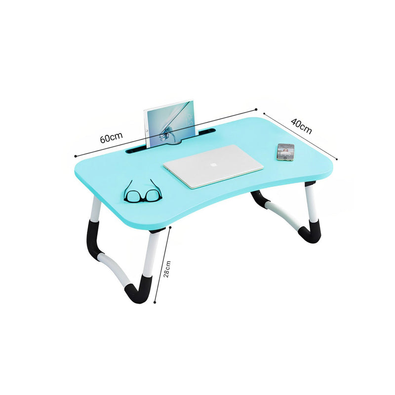 2X Blue Portable Bed Table Adjustable Foldable Bed Sofa Study Table Laptop Mini Desk with Notebook Stand Card Slot Holder Home Decor