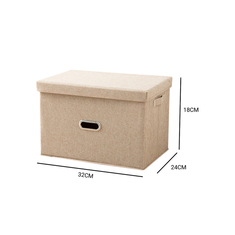 Beige Small Foldable Canvas Storage Box Cube Clothes Basket Organiser Home Decorative Box