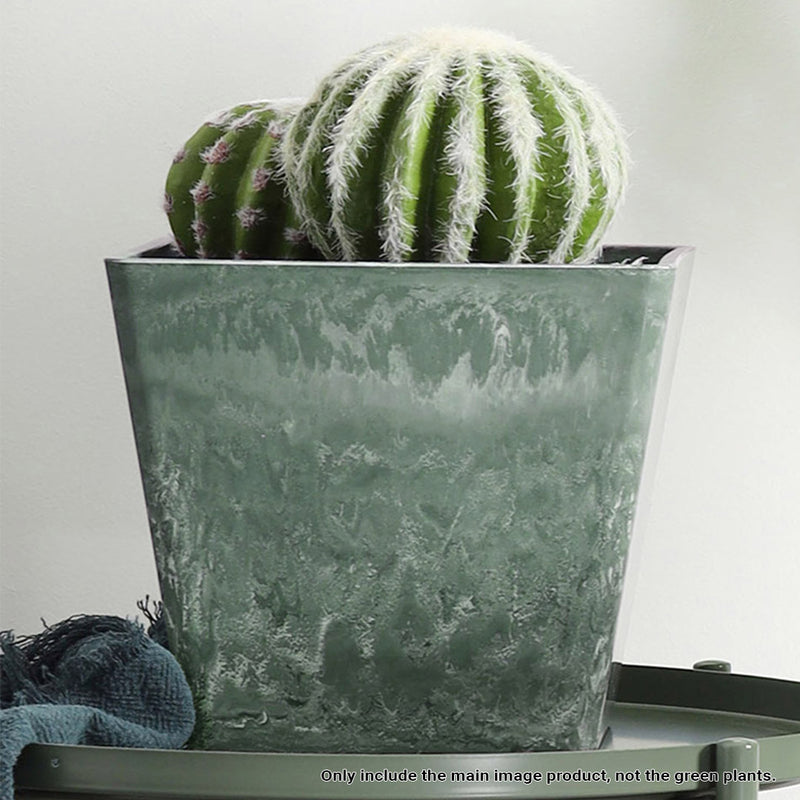 27cm Green Grey Square Resin Plant Flower Pot in Cement Pattern Planter Cachepot for Indoor Home Office