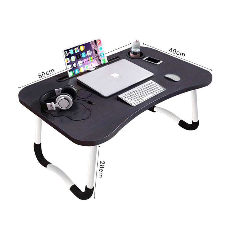 Black Portable Bed Table Adjustable Foldable Bed Sofa Study Table Laptop Mini Desk with Notebook Stand Cup Slot Home Decor