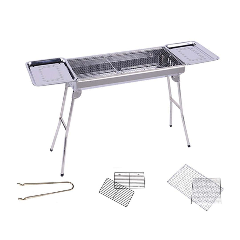 Skewers Grill with Side Tray Portable Stainless Steel Charcoal BBQ Outdoor 6-8 Persons