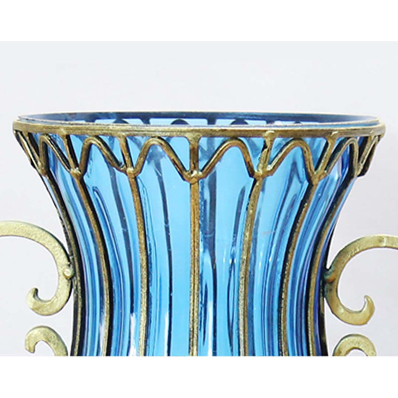 51cm Green Glass Oval Floor Vase with Metal Flower Stand