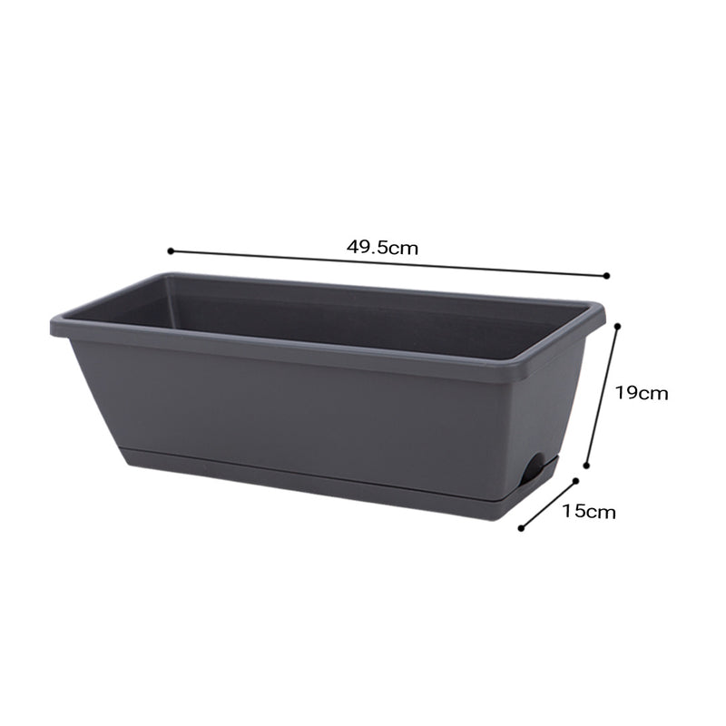 49.5cm Black Rectangular Planter Vegetable Herb Flower Outdoor Plastic Box with Holder Balcony Garden Decor Set of 5