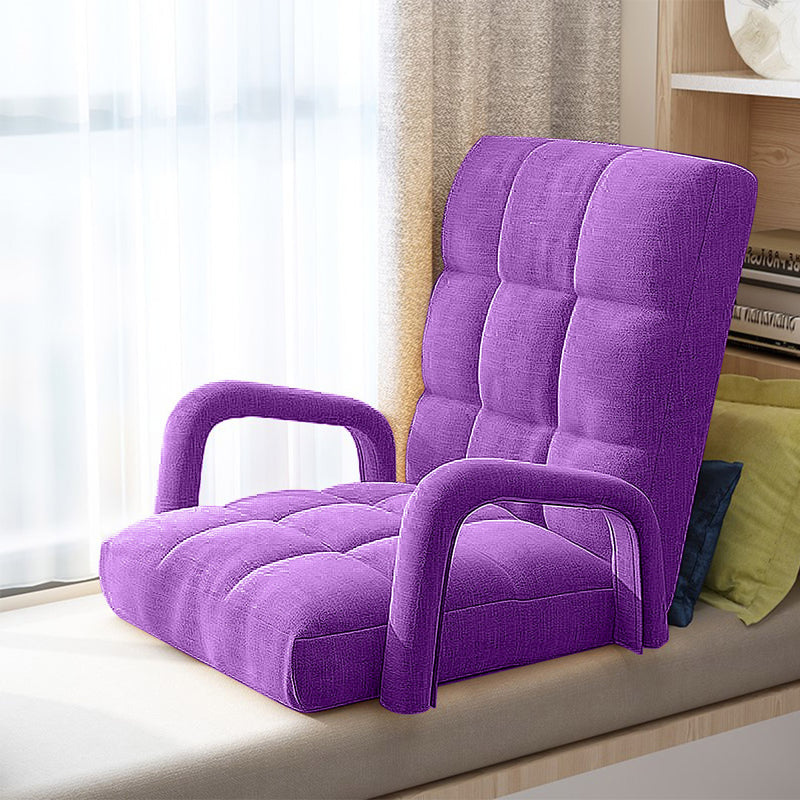Foldable Lounge Cushion Adjustable Floor Lazy Recliner Chair with Armrest Purple