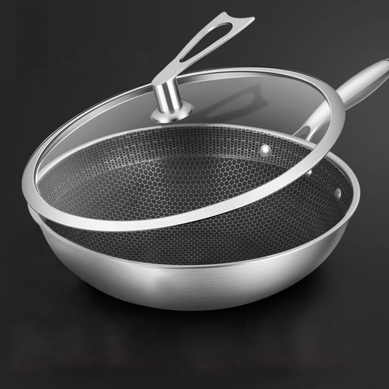 32cm Stainless Steel Tri-Ply Frying Cooking Fry Pan Textured Non Stick Interior Skillet with Glass Lid