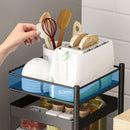 2 Tier Steel Square Rotating Kitchen Cart Multi-Functional Shelves Portable Storage Organizer with Wheels