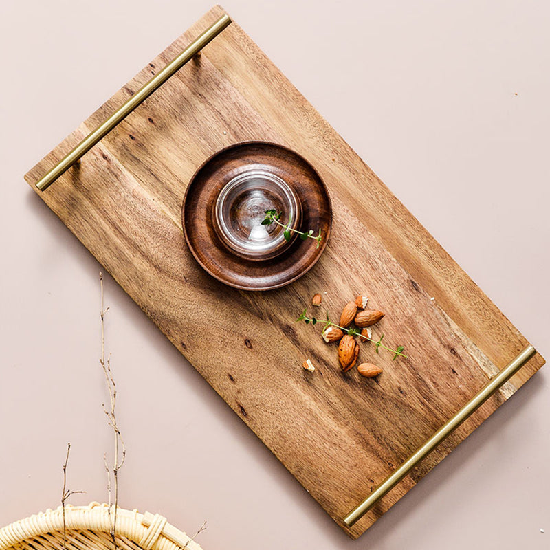 2X 30cm Brown Rectangle Wooden Acacia Food Serving Tray Charcuterie Board Centerpiece  Home Decor