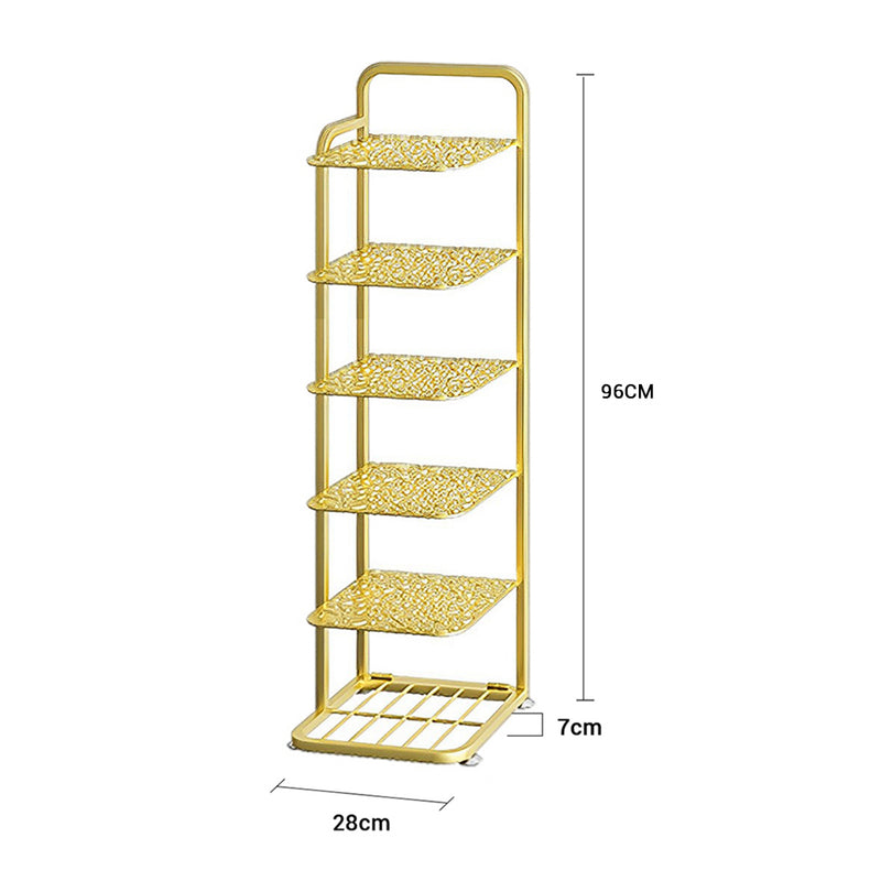 6 Tier Gold Plated Metal Shoe Organizer Space Saving Portable Footwear Storage Shelf