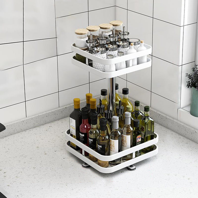 2 Tier Steel White Square Rotating Multi-Function Kitchen Portable Storage Spice Seasoning Kitchen Countertop Organiser Shelf