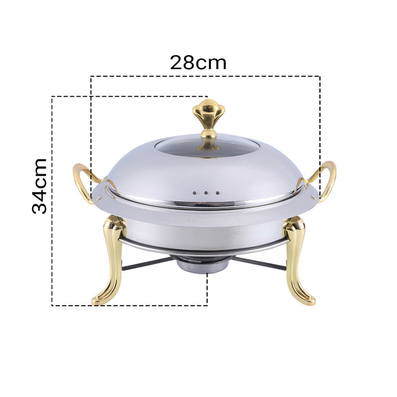 Stainless Steel Gold Accents Round Buffet Chafing Dish Cater Food Warmer Chafer with Glass Top Lid