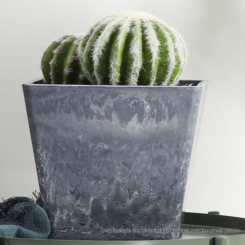 2X 27cm Weathered Grey Square Resin Plant Flower Pot in Cement Pattern Planter Cachepot for Indoor Home Office