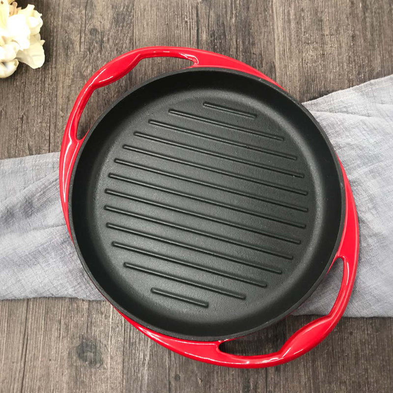 2X Enamel Porcelain 26cm Cast Iron Frying Pan Skillet Non-stick Coating Steak Sizzle Platter