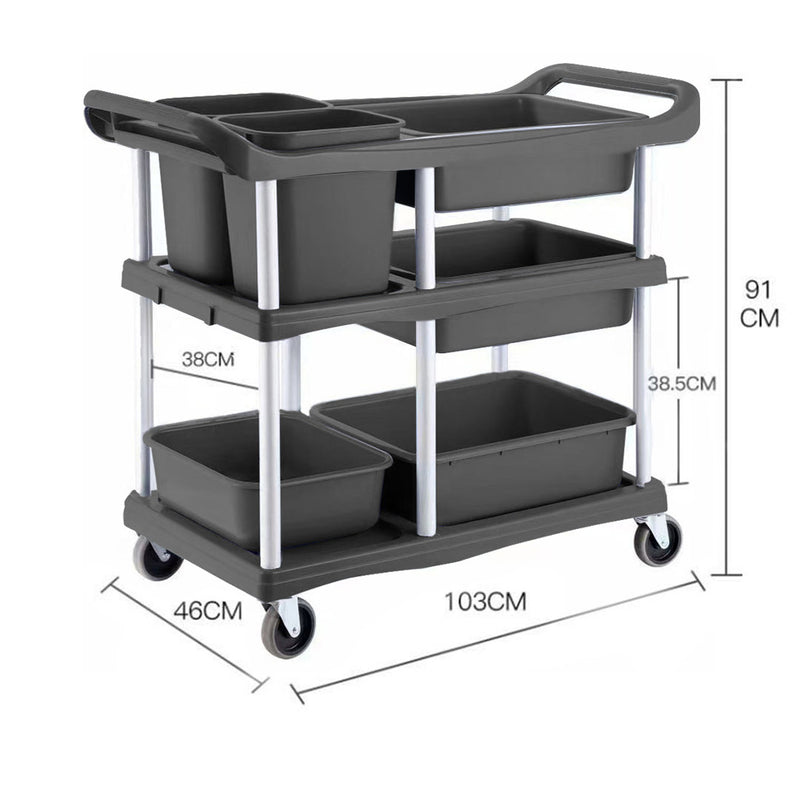 3-Tier Commercial Soiled Food Trolley Dirty Plate Cart Five Buckets Kitchen Food Utility