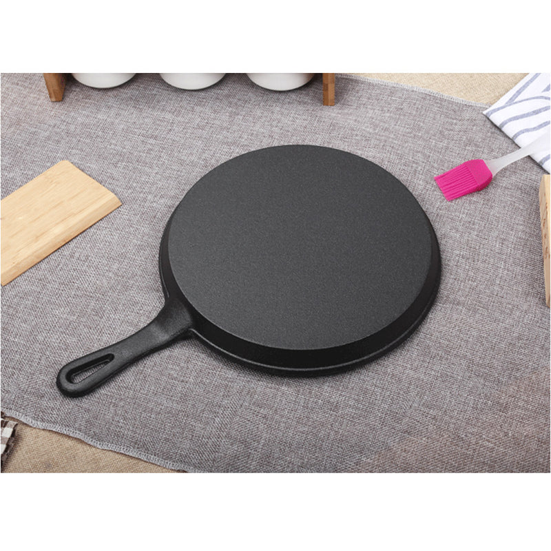 2X 26cm Round Cast Iron Frying Pan Skillet Griddle Sizzle Platter