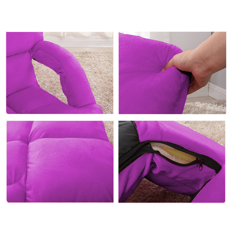 2X Foldable Lounge Cushion Adjustable Floor Lazy Recliner Chair with Armrest Purple