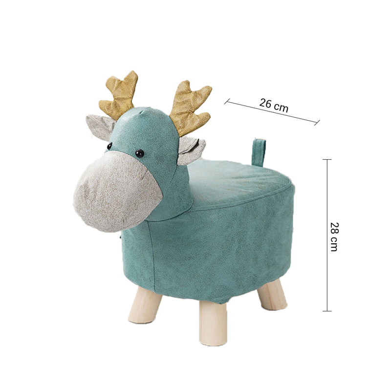 Green Children Bench Deer Character Round Ottoman Stool Soft Small Comfy Seat Home Decor