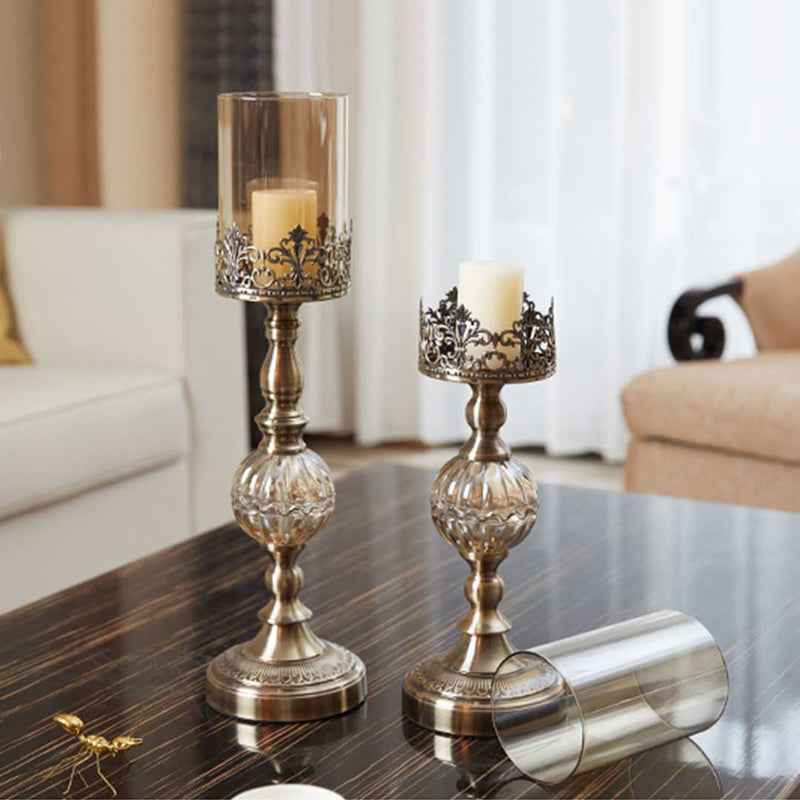 2X 48cm Glass Candle Holder Candle Stand Glass/Metal