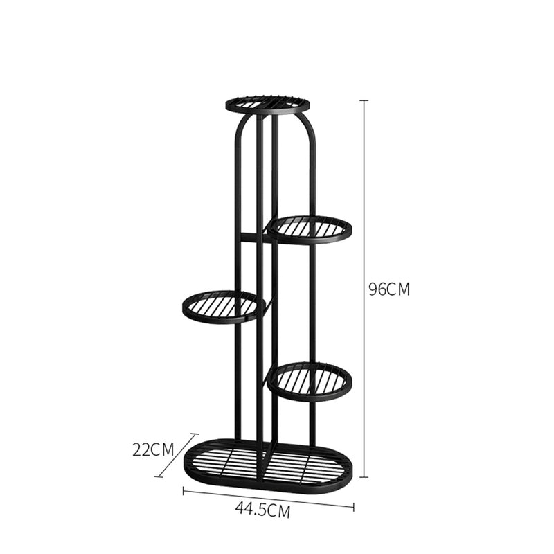 5 Tier 6 Pots Black Round Metal Plant Rack Flowerpot Storage Display Stand Holder Home Garden Decor