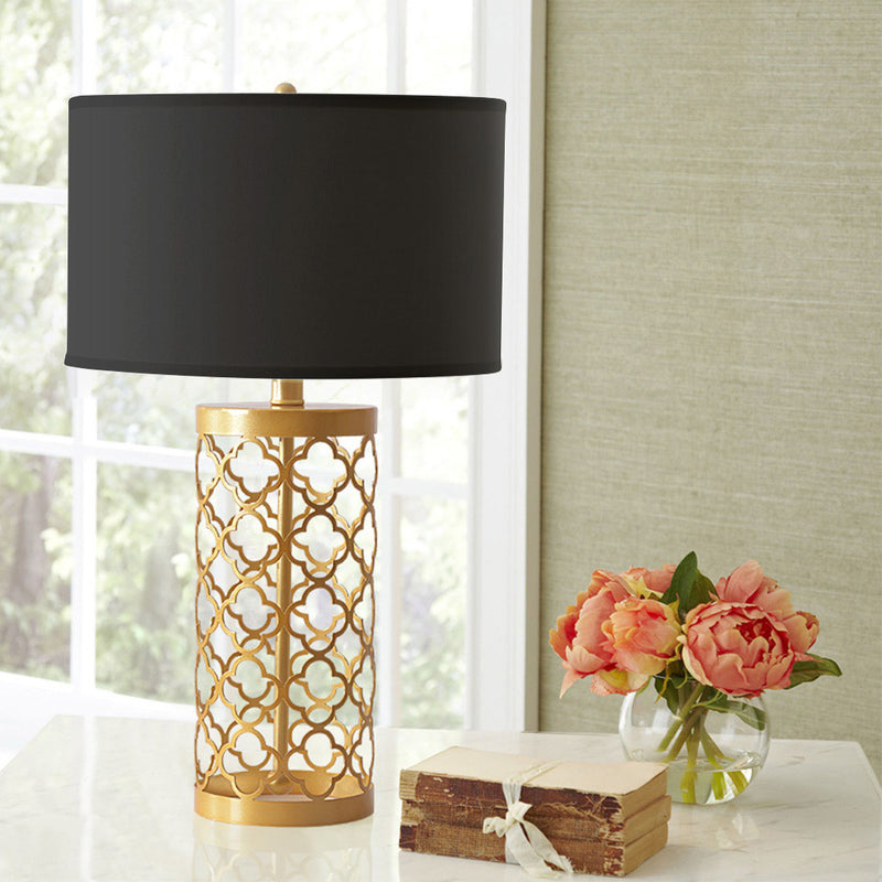 2X Golden Hollowed Out Base Table Lamp with Dark Shade