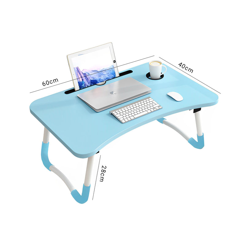2X Blue Portable Bed Table Adjustable Foldable Bed Sofa Study Table Laptop Mini Desk with Notebook Stand Cup Slot Home Decor