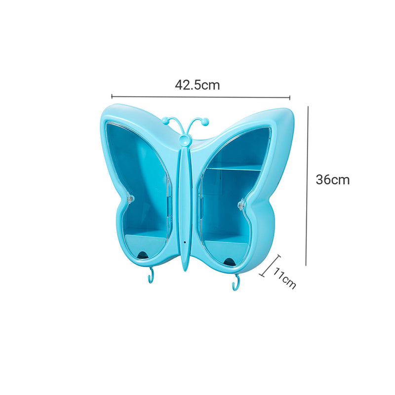 Blue Butterfly Shape Wall-Mounted Makeup Organiser Dustproof Waterproof Bathroom Storage Box Home Decor