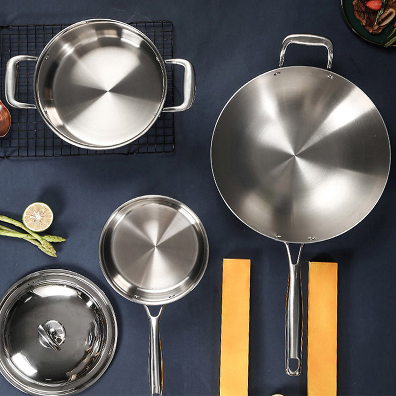 6 Piece Cookware Set 18/10 Stainless Steel 3-Ply Frying Pan, Milk, and Soup Pot with Lid