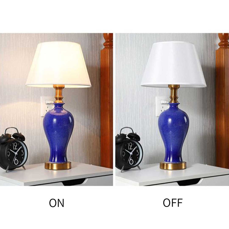 2X Blue Ceramic Oval Table Lamp with Gold Metal Base