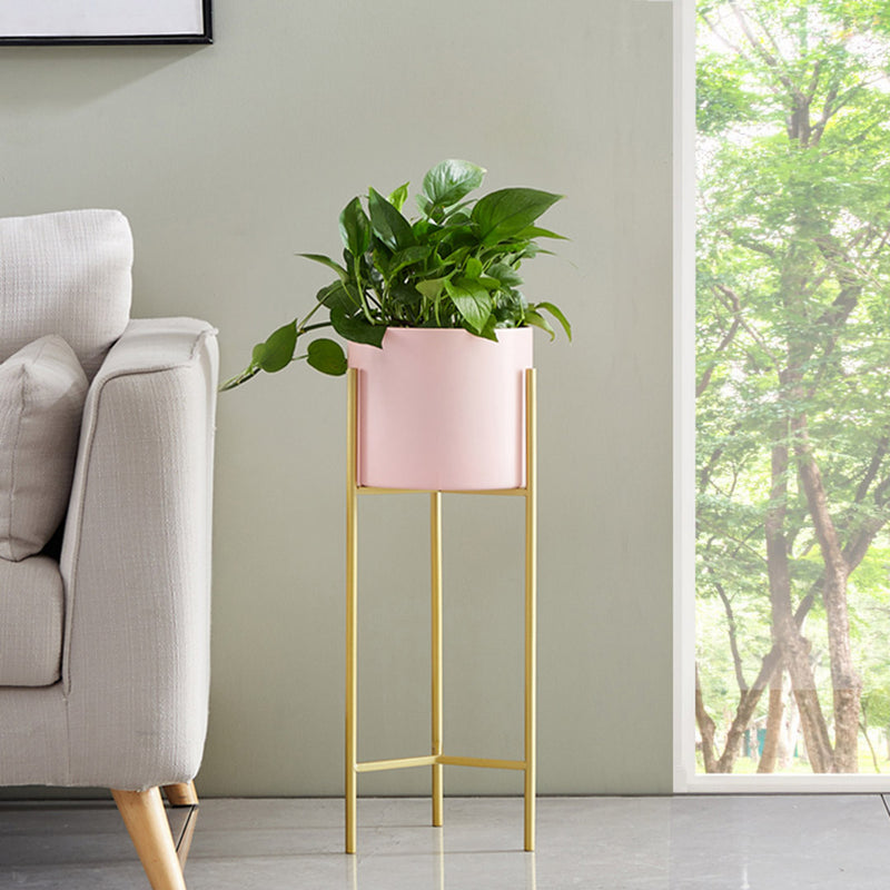 2X 2 Layer 42cm Gold Metal Plant Stand with Pink Flower Pot Holder Corner Shelving Rack Indoor Display