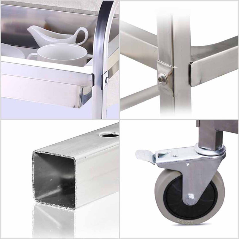 2 Tier 75x40x83cm Stainless Steel Kitchen Trolley Bowl Collect Service Food Cart Small
