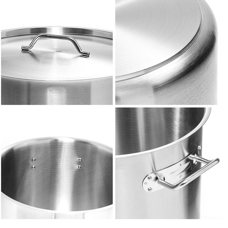 33L Stainless Steel Stock Pot with Two Steamer Rack Insert Stockpot Tray