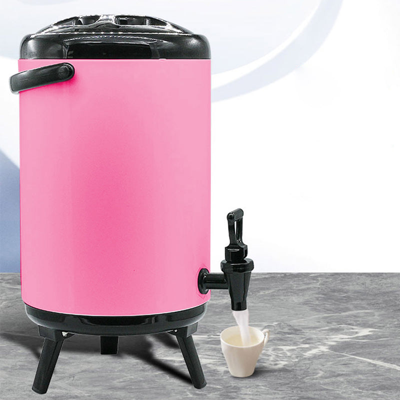 12L Stainless Steel Insulated Milk Tea Barrel Hot and Cold Beverage Dispenser Container with Faucet Pink