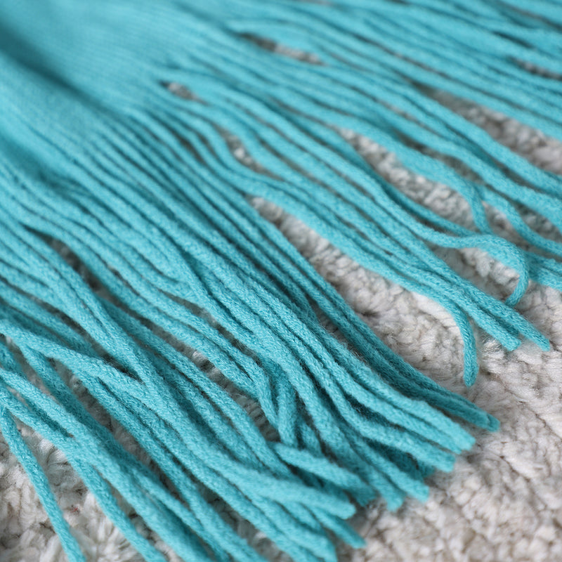 Teal Acrylic Knitted Throw Blanket Solid Fringed Warm Cozy Woven Cover Couch Bed Sofa Home Decor