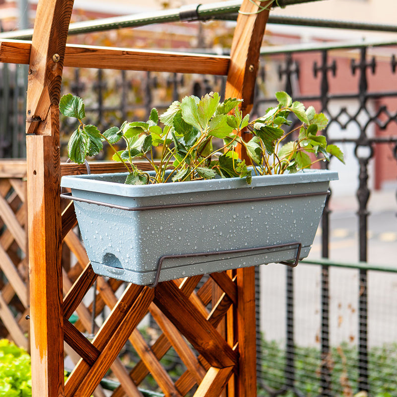 49.5cm Blue Rectangular Planter Vegetable Herb Flower Outdoor Plastic Box with Holder Balcony Garden Decor Set of 2