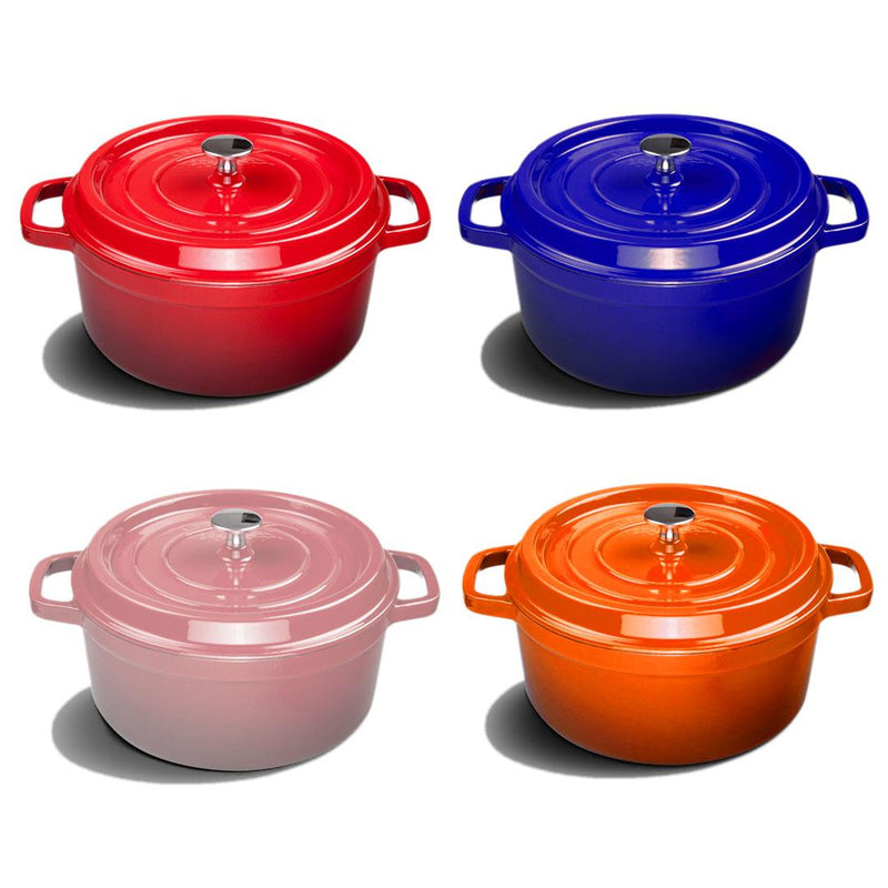 Cast Iron 26cm Enamel Porcelain Stewpot Casserole Stew Cooking Pot With Lid 5L Orange