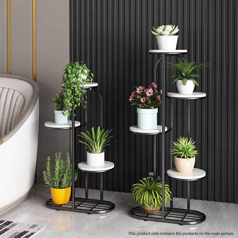 5 Tier 6 Pots Black Round Metal Plant Rack Flowerpot Storage Display Stand Holder Home Garden Decor