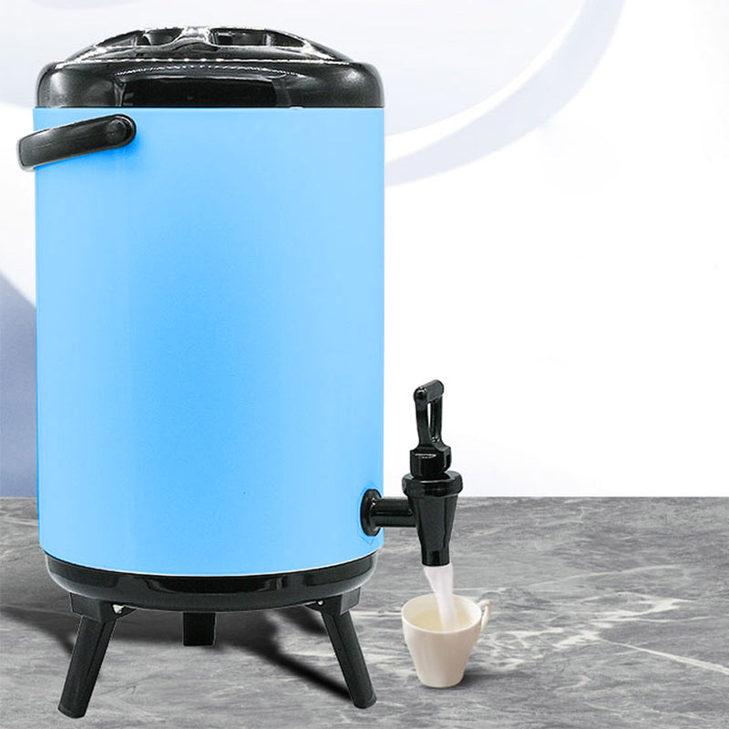 16L Stainless Steel Insulated Milk Tea Barrel Hot and Cold Beverage Dispenser Container with Faucet Blue