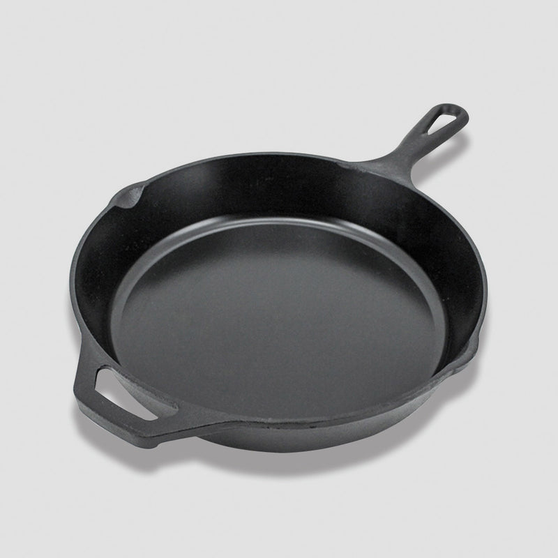 30cm Round Cast Iron Frying Pan Skillet Steak Sizzle Platter with Helper Handle