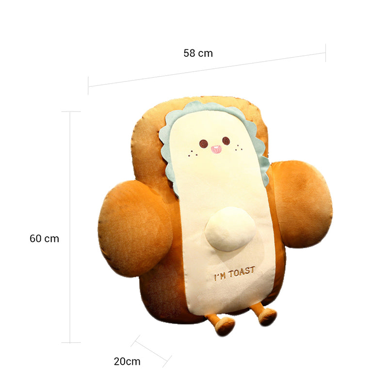 58cm Smiley Face Toast Bread Cushion Stuffed Car Seat Plush Cartoon Back Support Pillow Home Decor