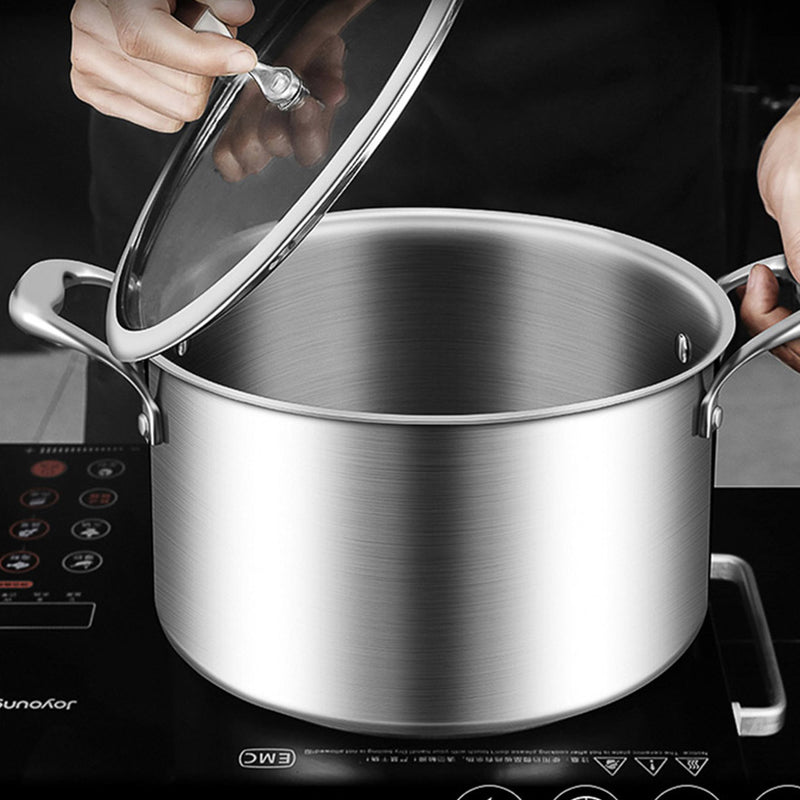 2X 22cm Stainless Steel Soup Pot Stock Cooking Stockpot Heavy Duty Thick Bottom with Glass Lid